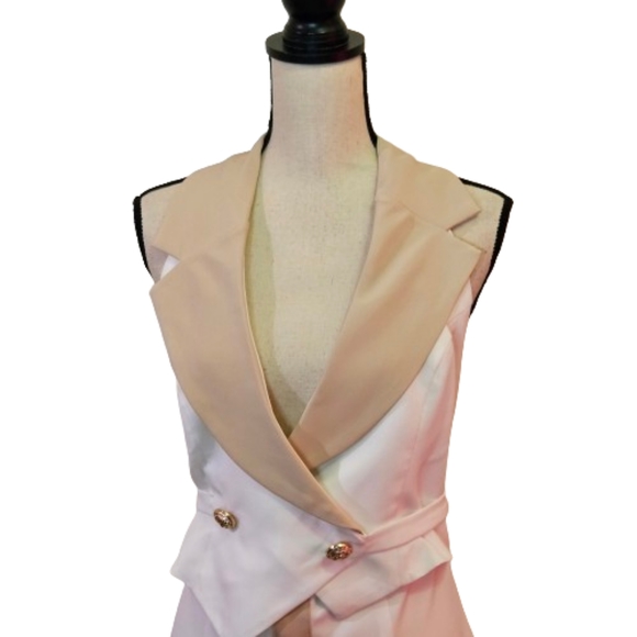 Blithe Beige/White Gold Button Multi-Color Halter Blazer Dress,Large,NWT - Picture 6 of 16